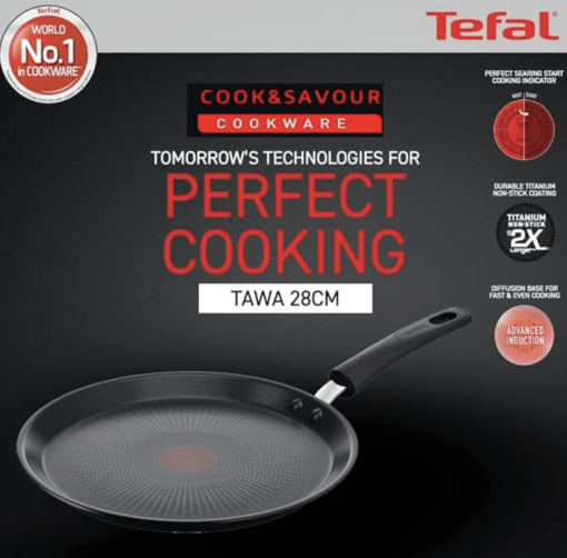 Tefal Cook & Savour Non-Stick Tawa, Smart Thermo Signal Temperature Indicator Technology - (Black) (28 Cm) - Image 3